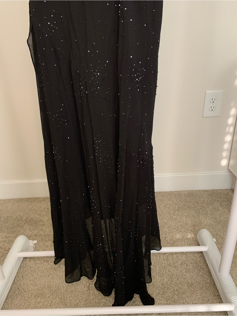 Sue Wong Black Beaded Maxi Dress with Floral Shoulder Appliqués - Picture 9 of 12